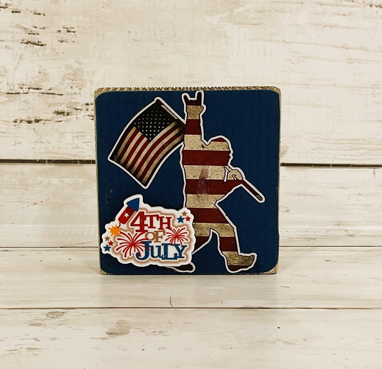 AGD Patriotic Decor- July 4th Bigfoot Sasquatch Wood Block Small Sign