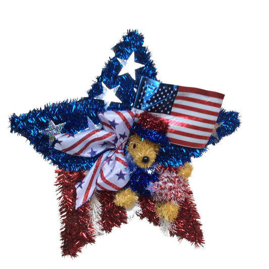 AGD Patriotic Decor - July 4th Tinsel Dog Star Wreath