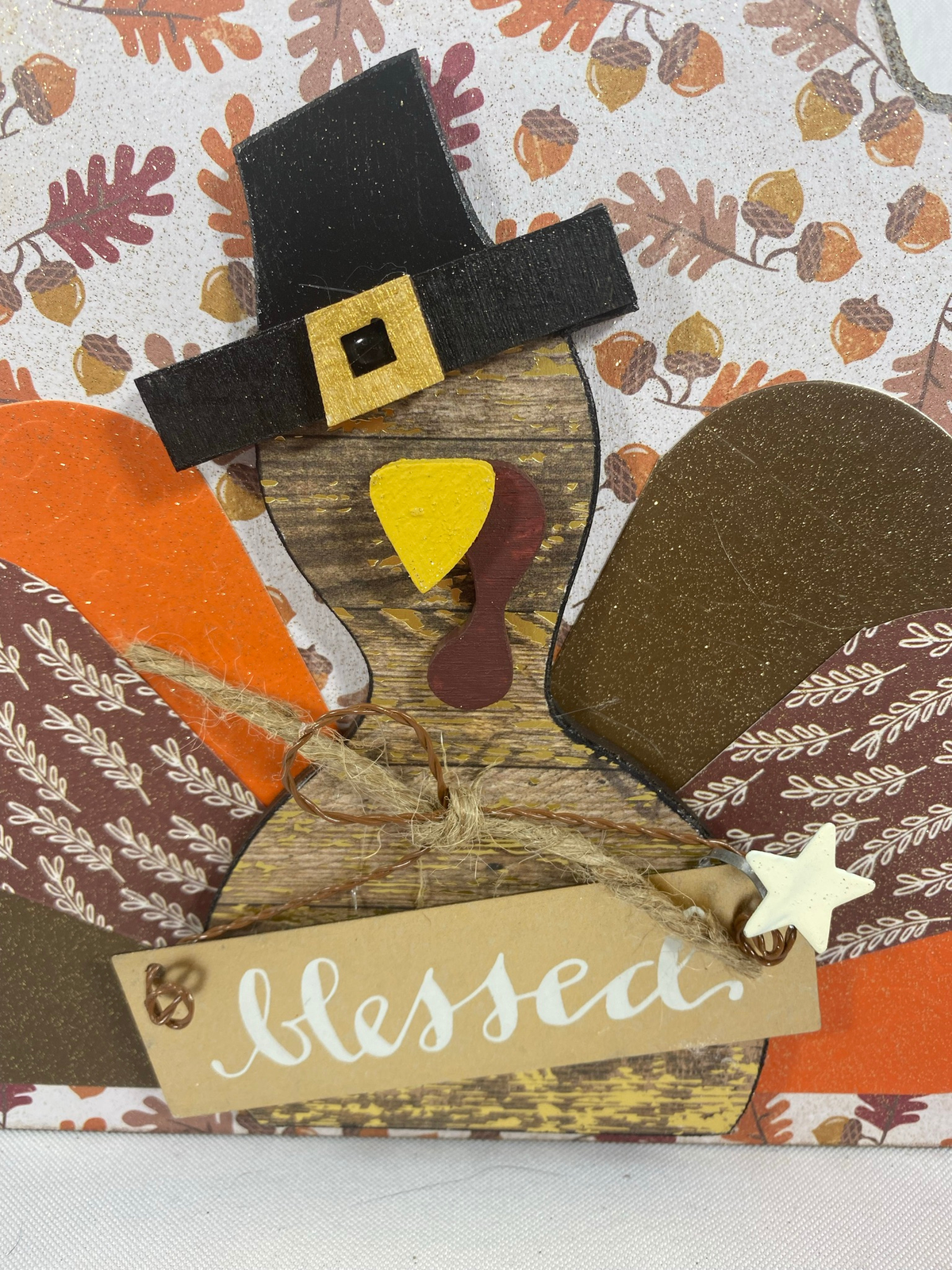 AGD Fall Decor - Reversible Blessed Chunky Wood Turkey Sign