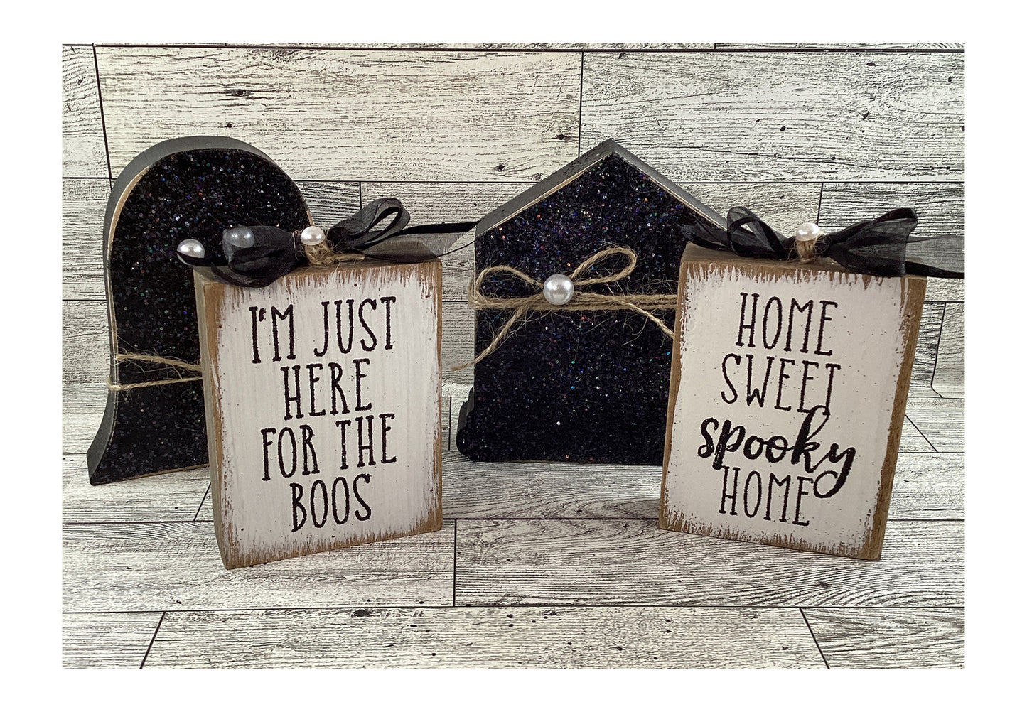 AGD Halloween Decor - Black Ghosts Sweet Home Houses Tier Tray 4pc