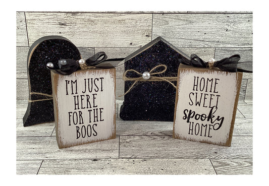 AGD Halloween Decor - Black Ghosts Sweet Home Houses Tier Tray 4pc