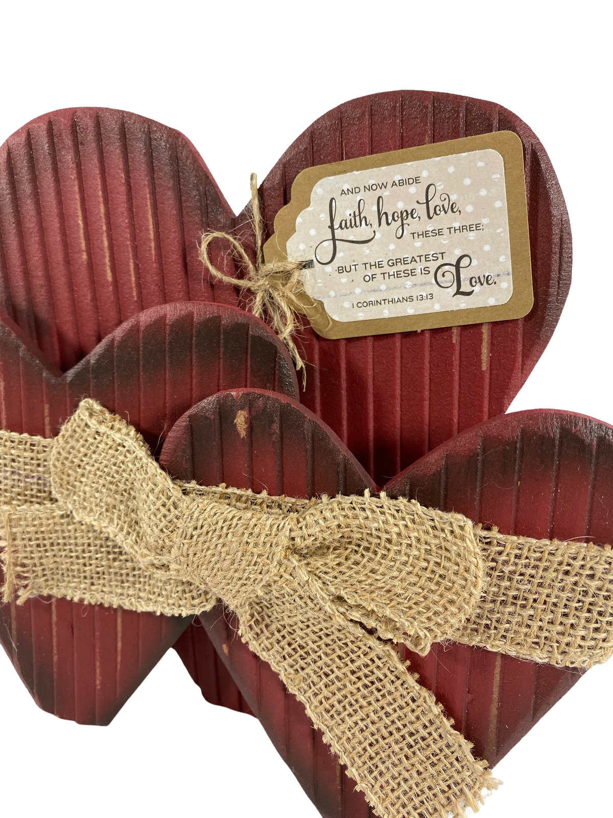 AGD Valentines Decor - Faith Hope Love Chunky Hearts Tabletop Decor