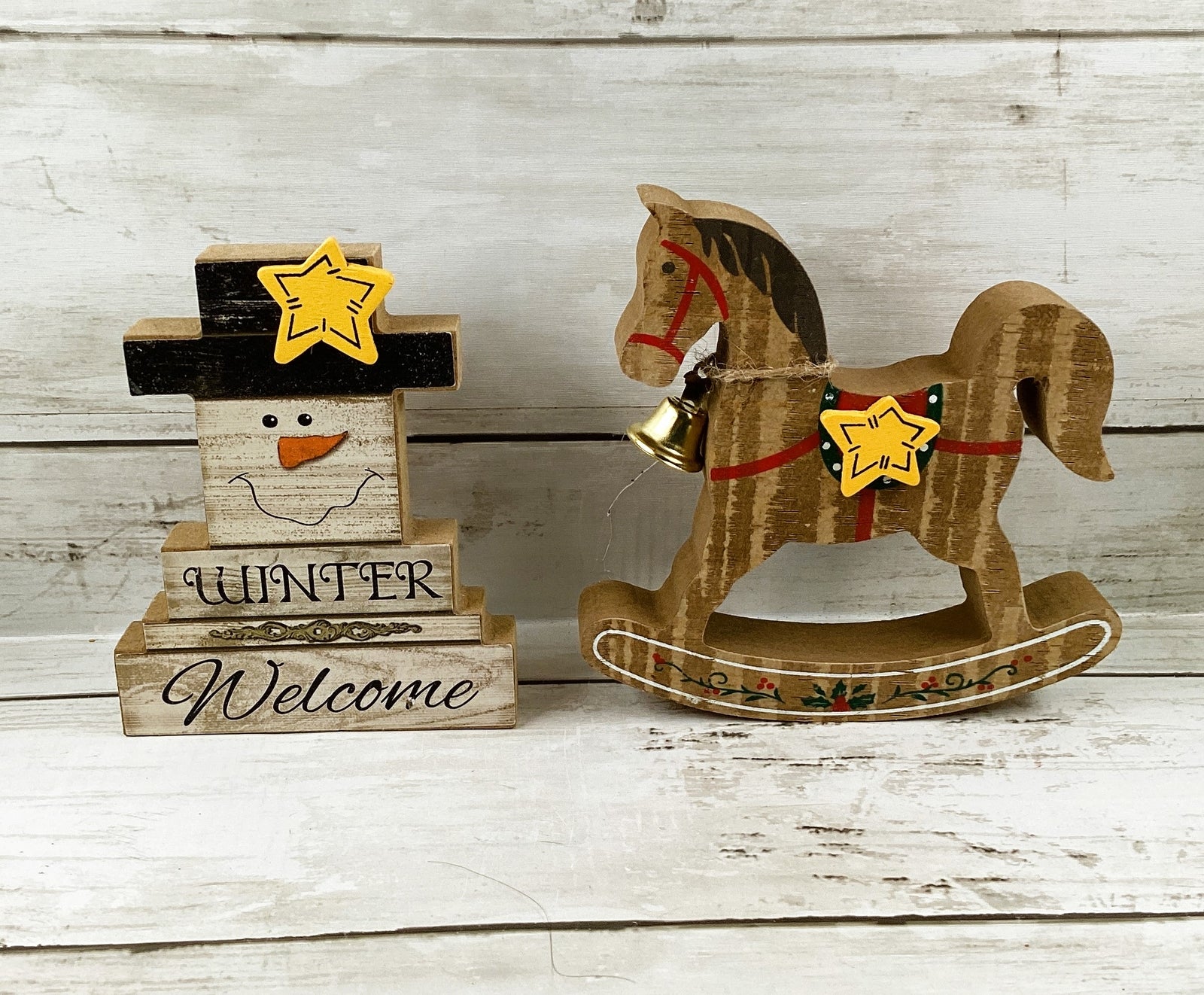 AGD Christmas Decor -  Rocking Horse Snowman Tree Tier Tray 3pc Set