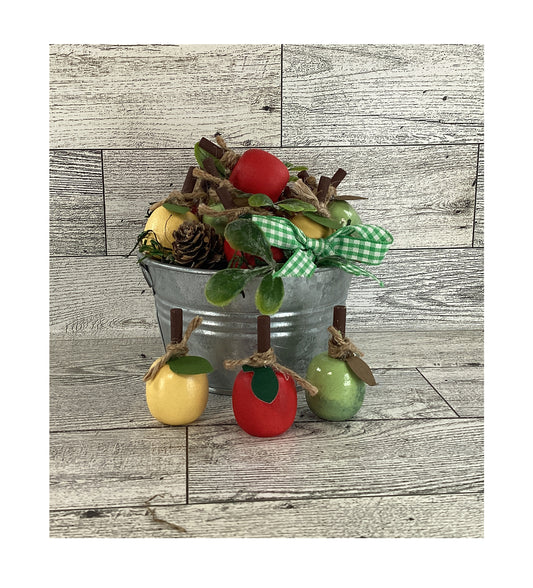 AGD Fall Decor - Green Yellow Red Wood Apple-Shape Theme Galvanized Tub Display