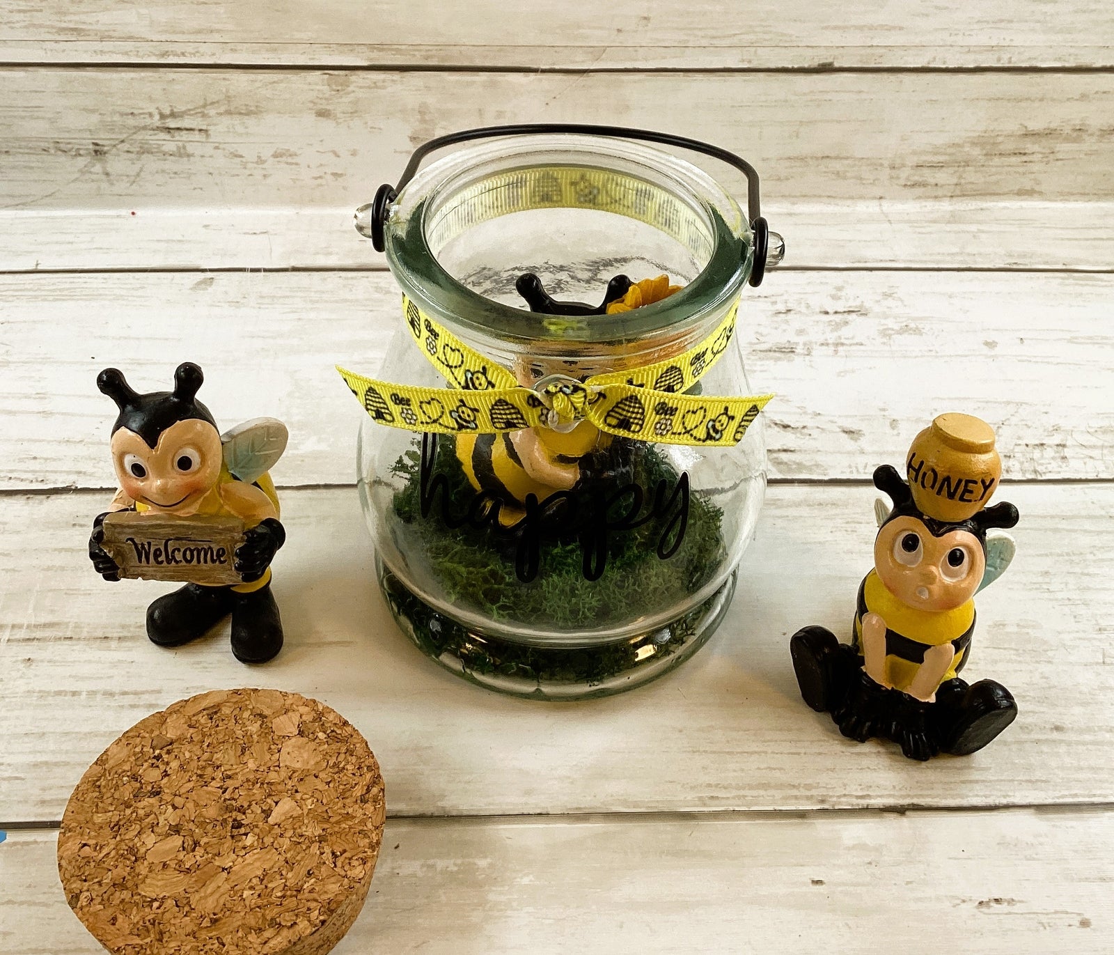 AGD Summer Decor - Resin Bee Theme Happy Hanging Glass Jar