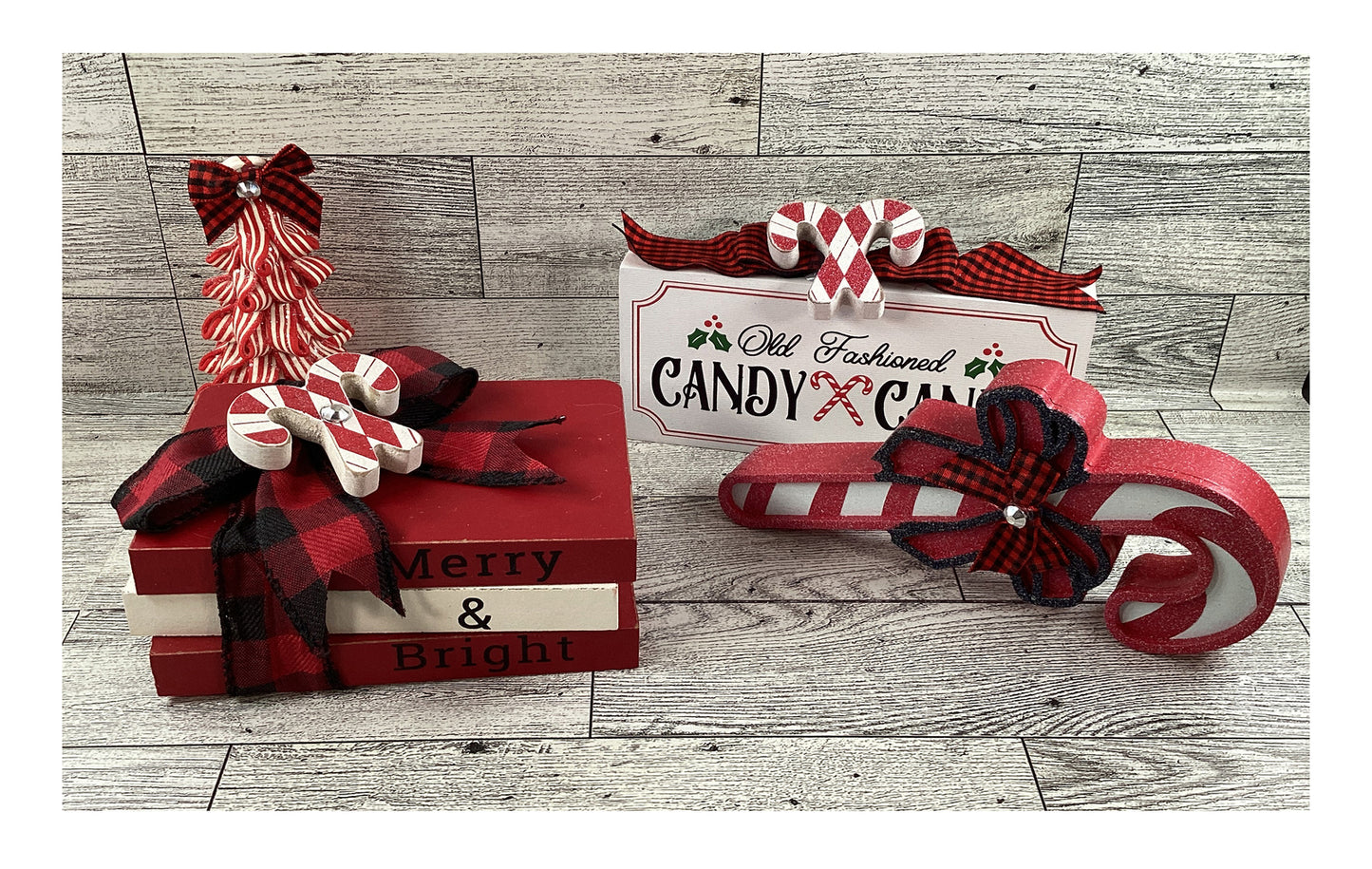 AGD Christmas Decor - Merry Bright Candy Cane Tier Tray Display 4pc Set