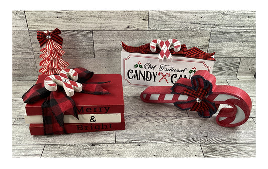 AGD Christmas Decor - Merry Bright Candy Cane Tier Tray Display 4pc Set