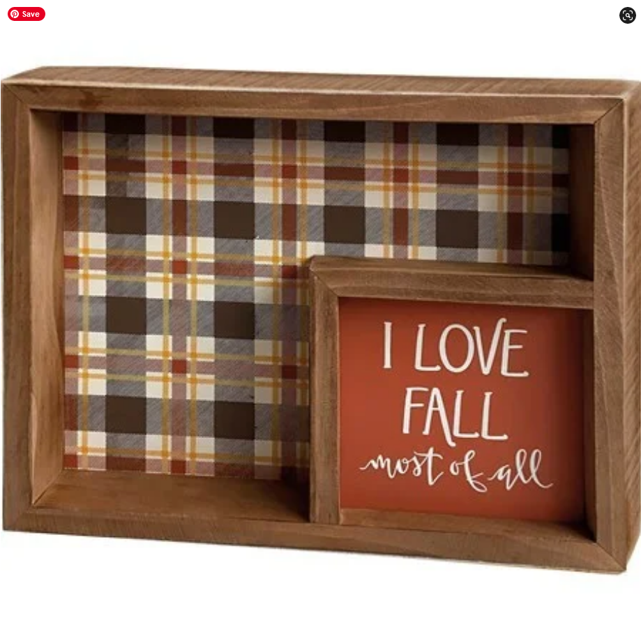 PBK Fall Decor - I Love Fall Most of All Plaid Inset Box Sign