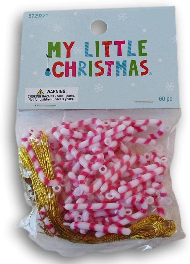 HL Christmas Craft Supply - Miniature 2 inch Plastic Candy Cane Ornaments 60pc