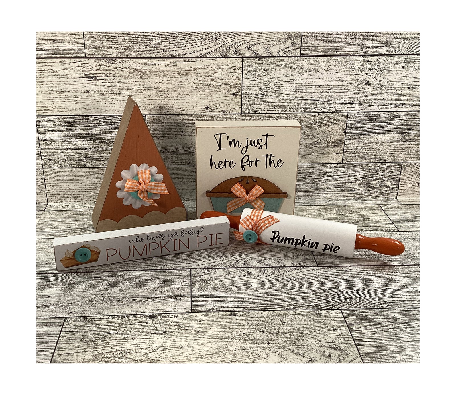 AGD Fall Decor - Pumpkin Pie Slice Rolling Pin 3D Sign 4pc Set