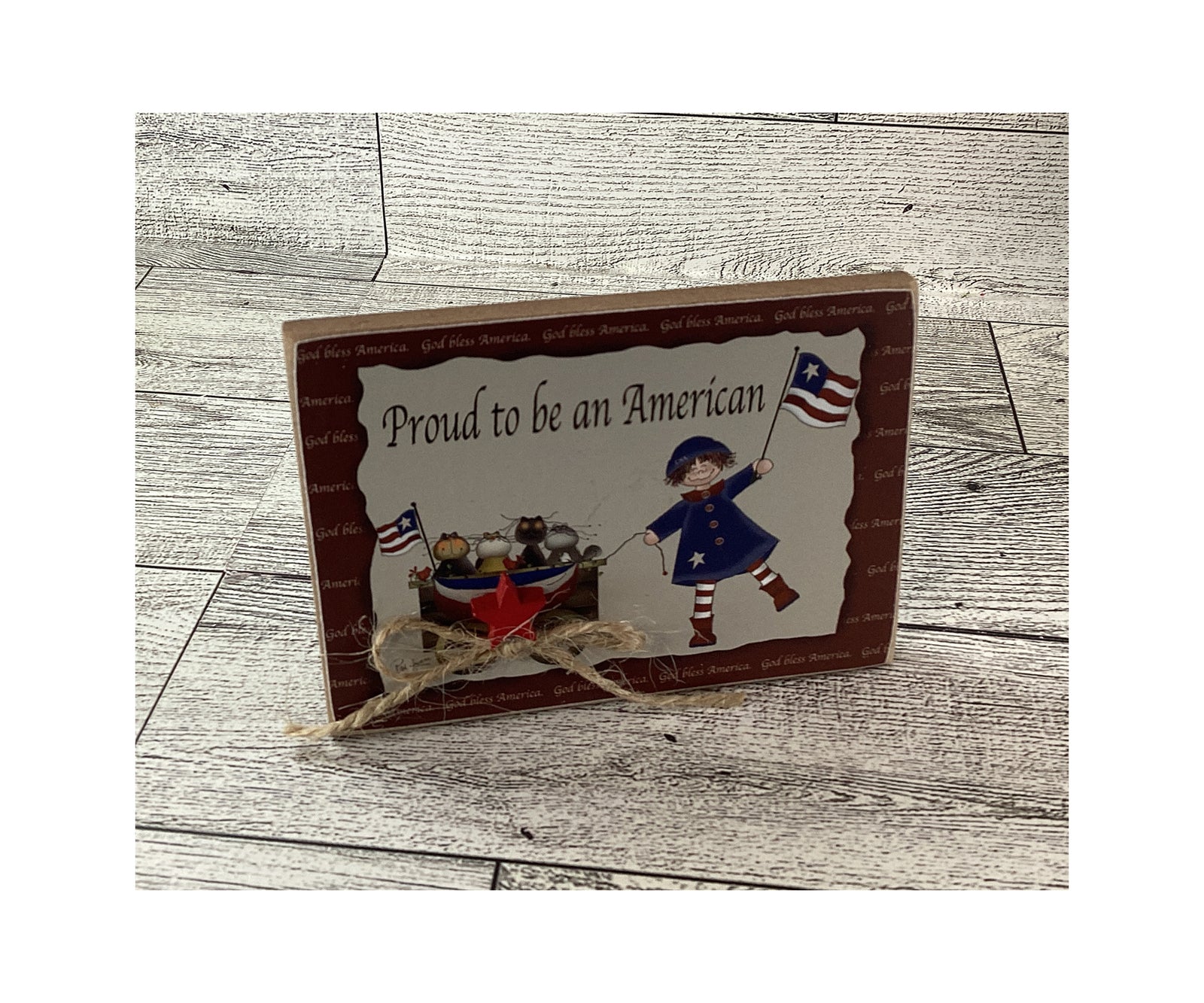 AGD Patriotic Decor - Red White Blue July 4th Wood Cat & Sign