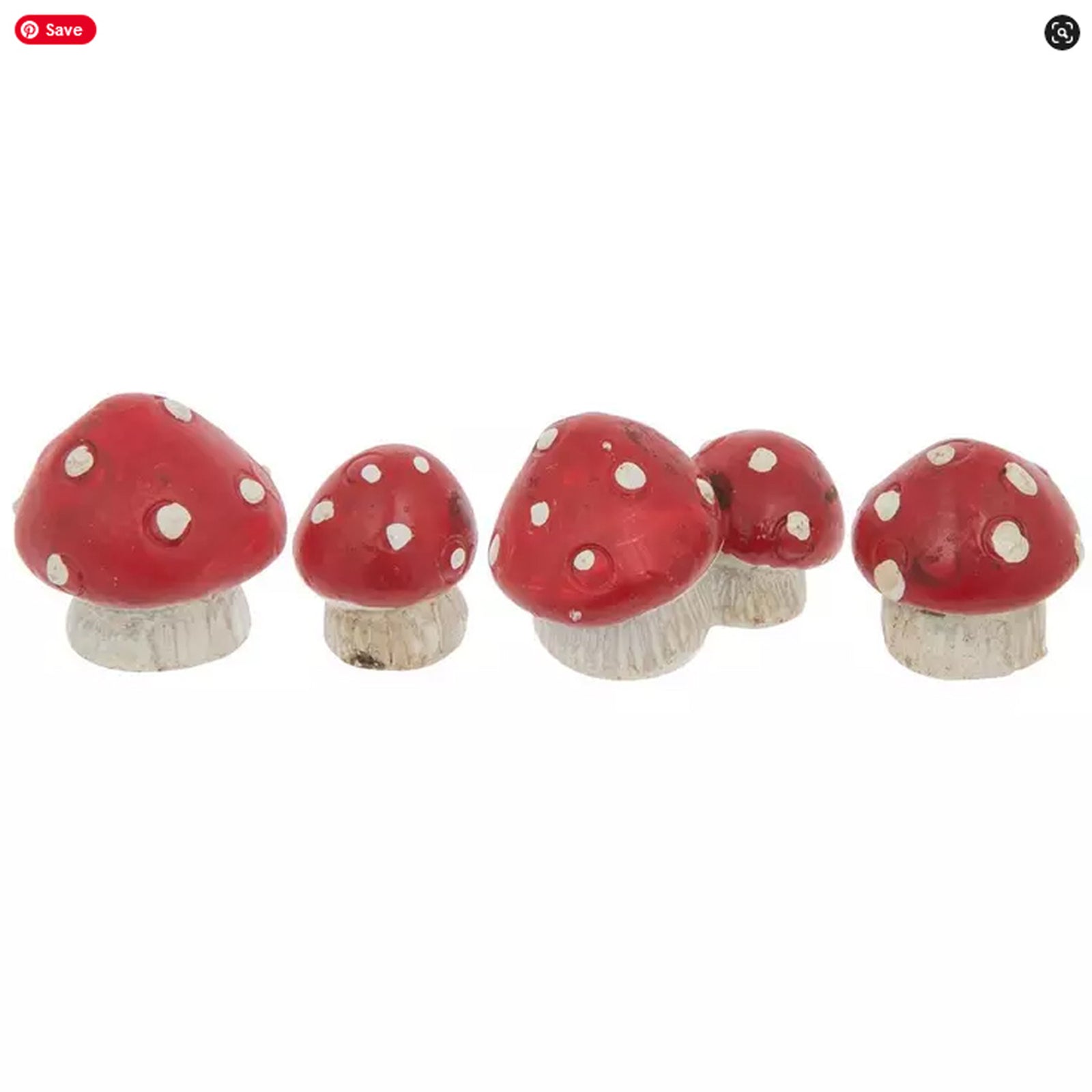 HL Craft Decor -Miniature Mini Resin Red White Mushrooms 4pc Set