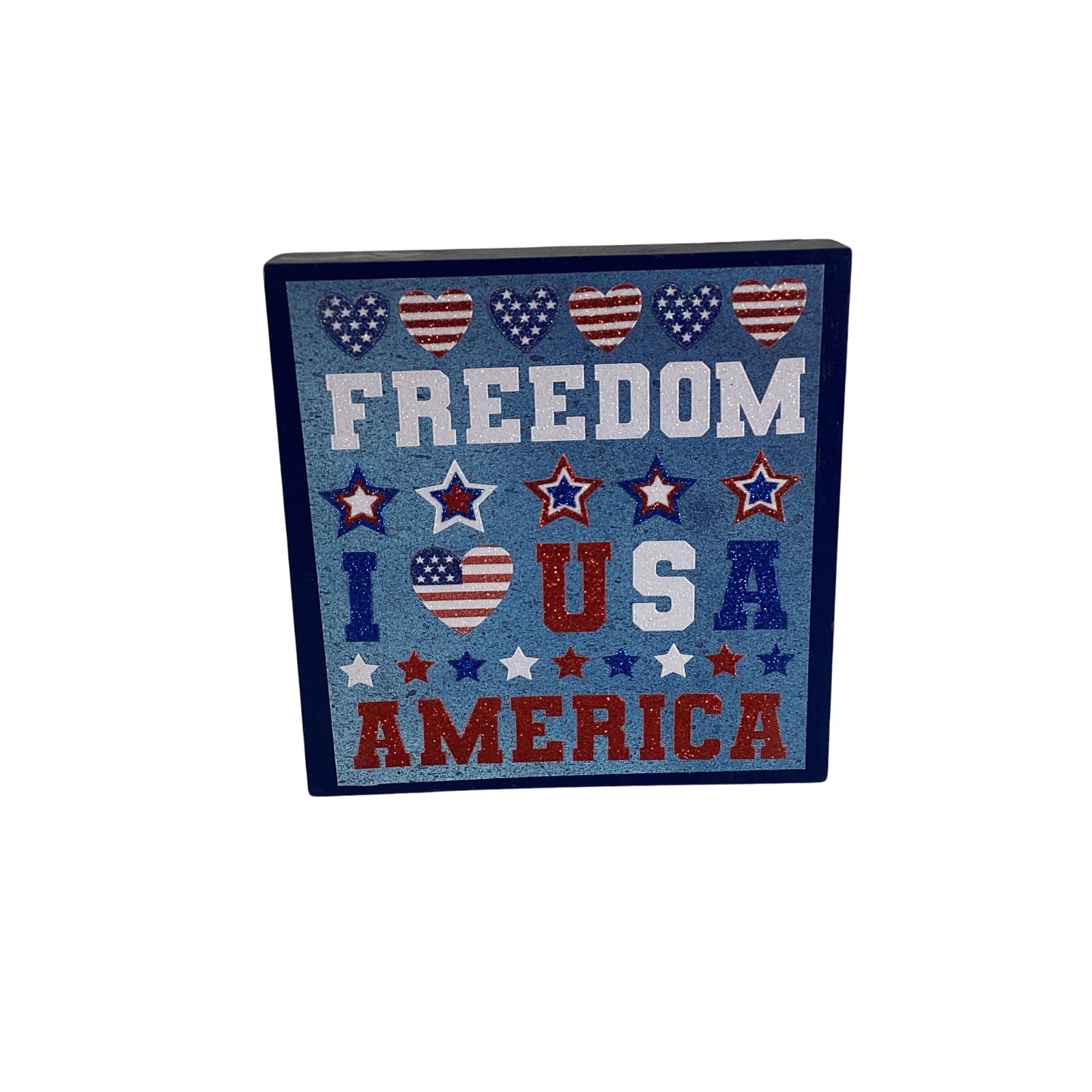 AGD Patriotic Decor - July 4th Freedom Reversible Wood Block Sign