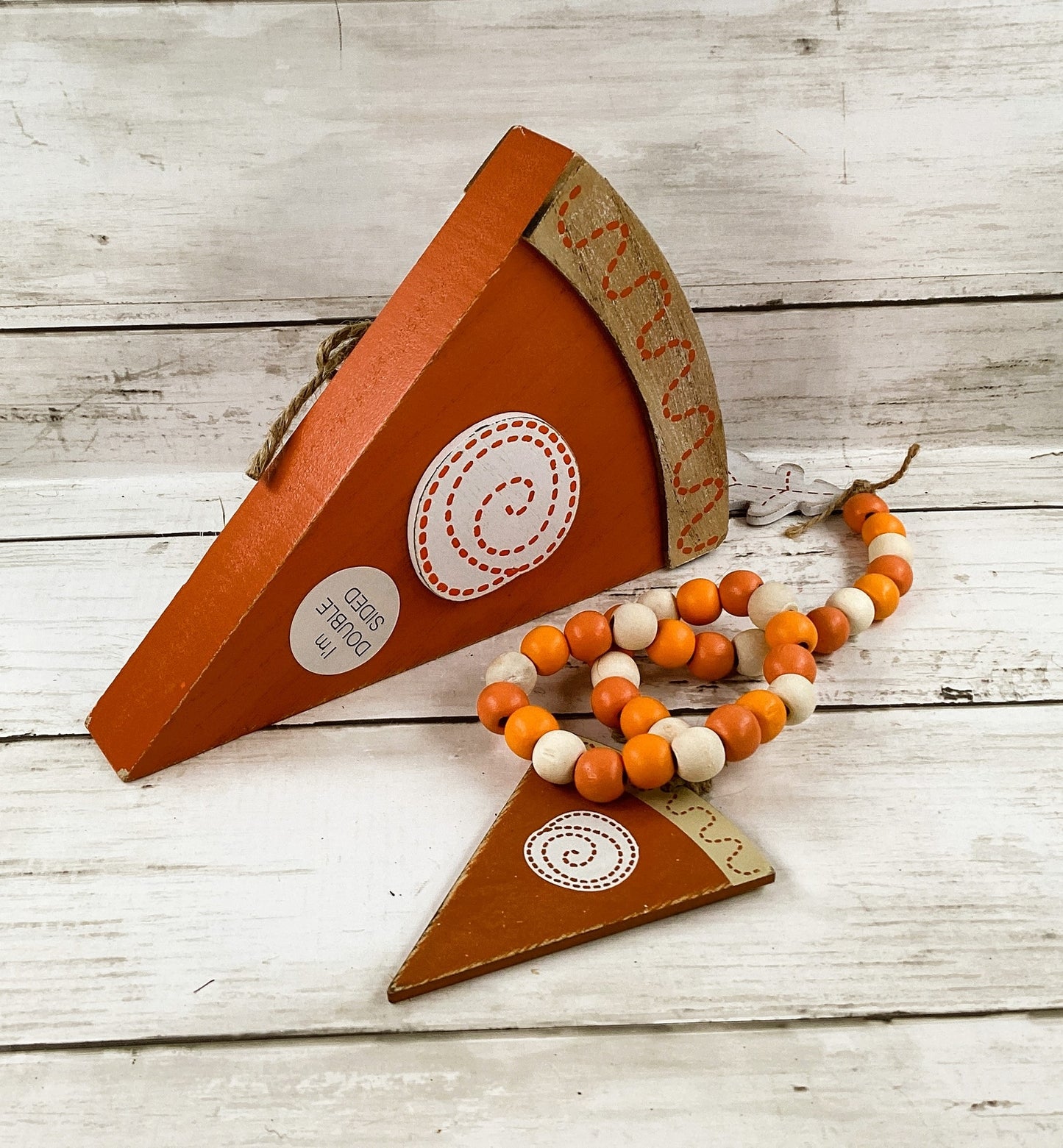 AGD  Fall Decor - Chunky Wood Pumpkin Pie and Beaded Garland 2pc