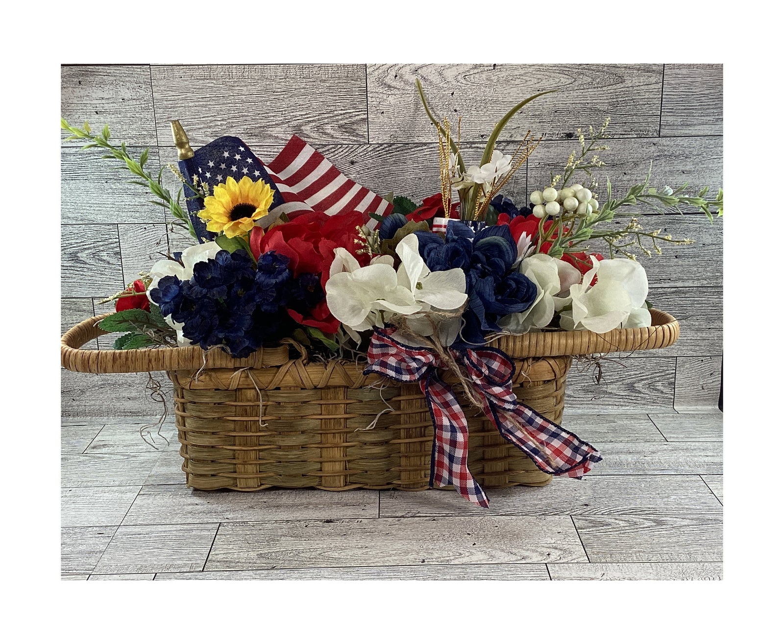 AGD Patriotic Decor - July 4th Primitive Basket Floral Display