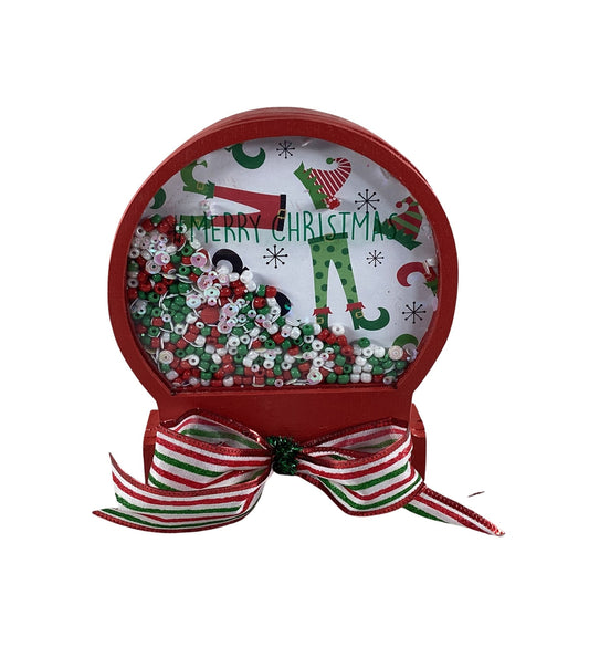 AGD Christmas Decor - Elf Legs Dry Snow Globe Chunky Wood Shaker