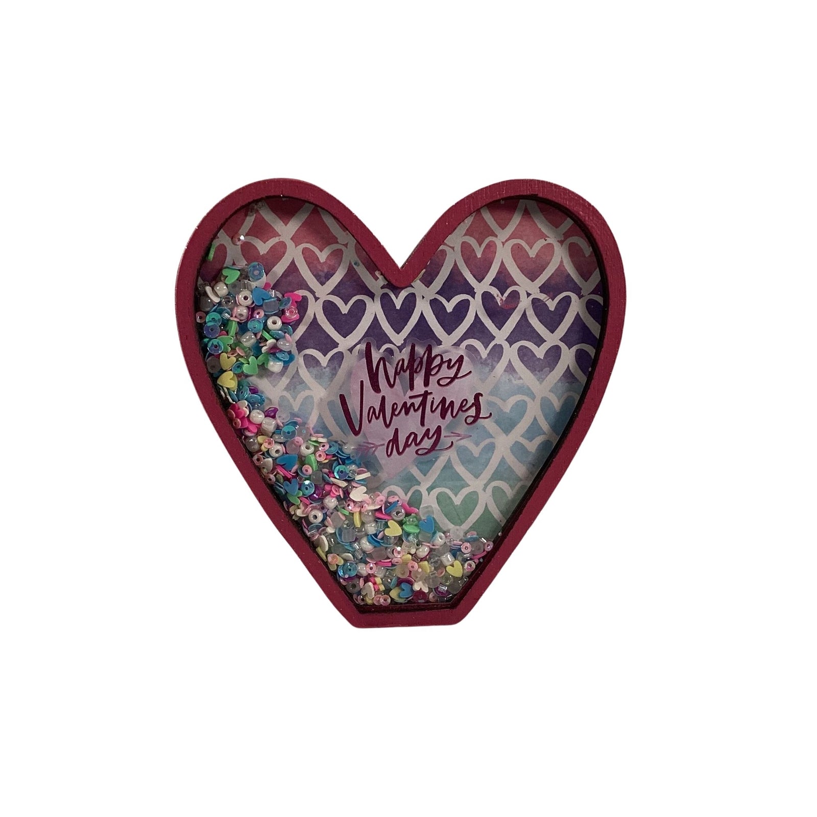 AGD  Valentines Decor - Heart Shaped Happy Day Chunky Wood Shaker