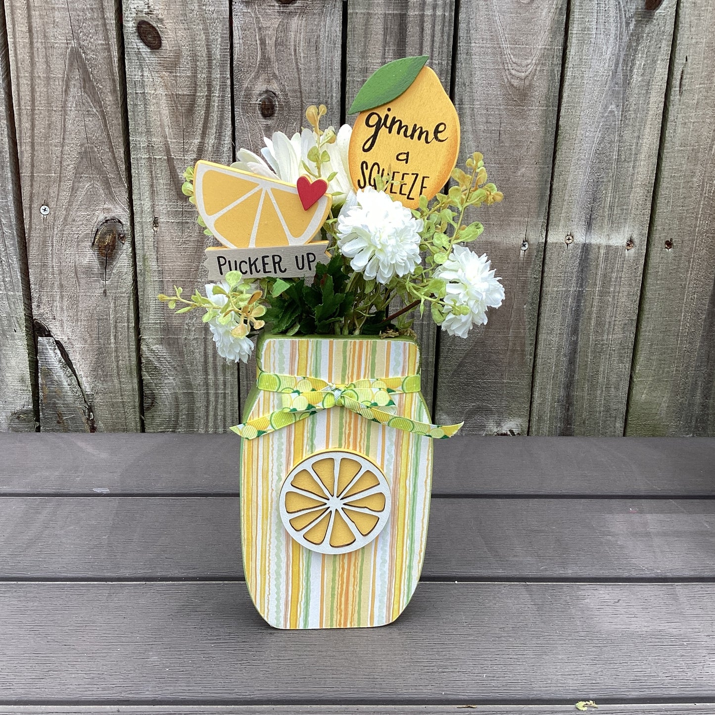 AGD Spring Decor - Summer Lemon Theme Floral Wood Mason Jar Display