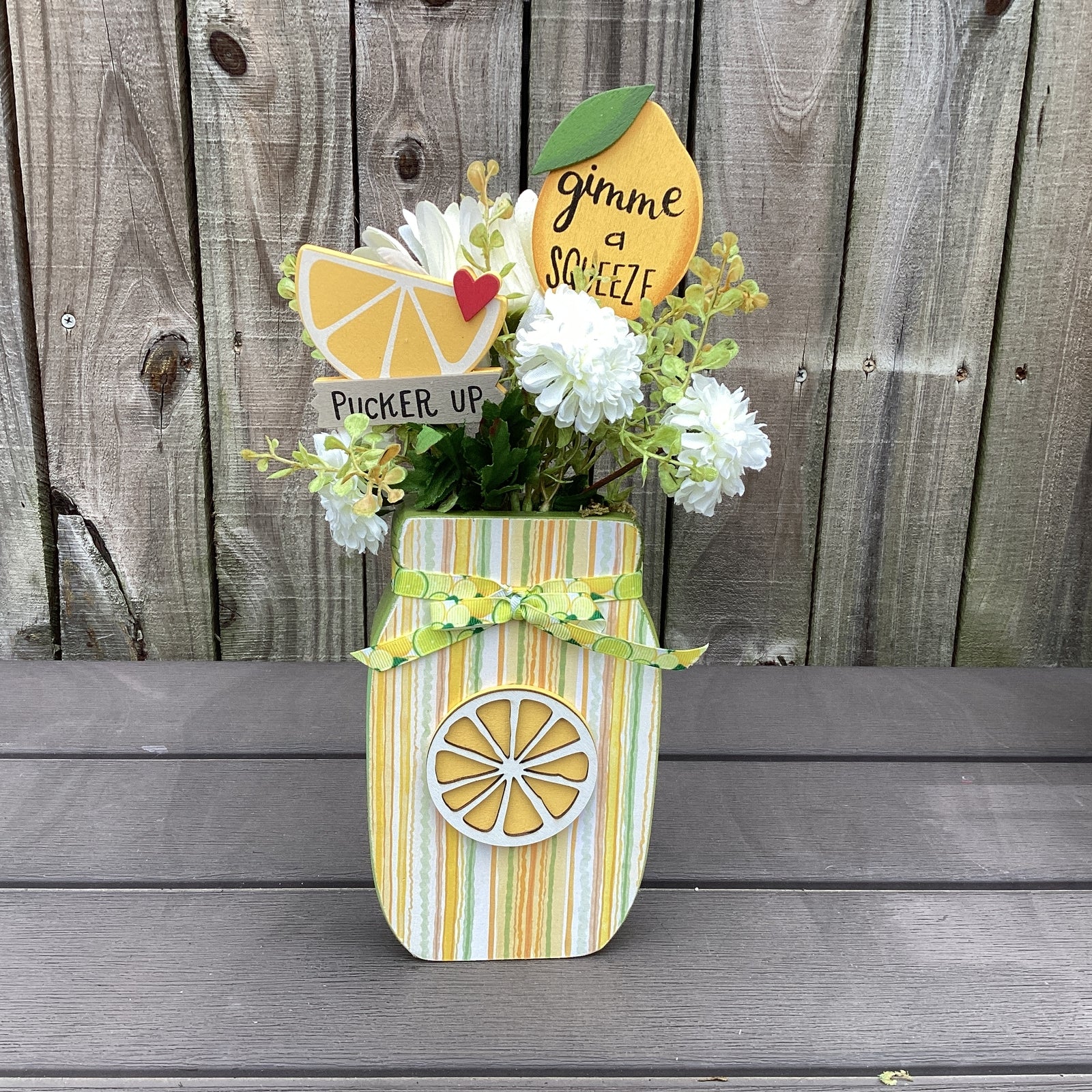 AGD Spring Decor - Summer Lemon Theme Floral Wood Mason Jar Display