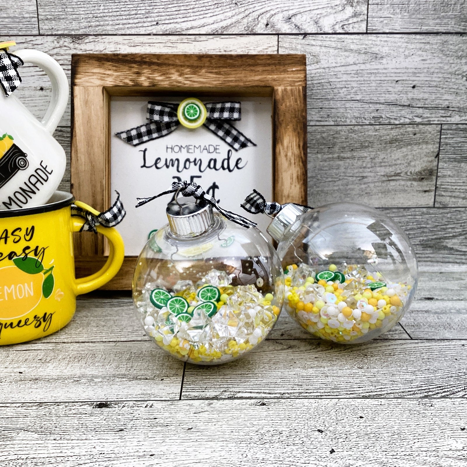 Summer Decor Lemon Mini Mug Shaker Cup, Homemade Lemonade Sign 3pc Set