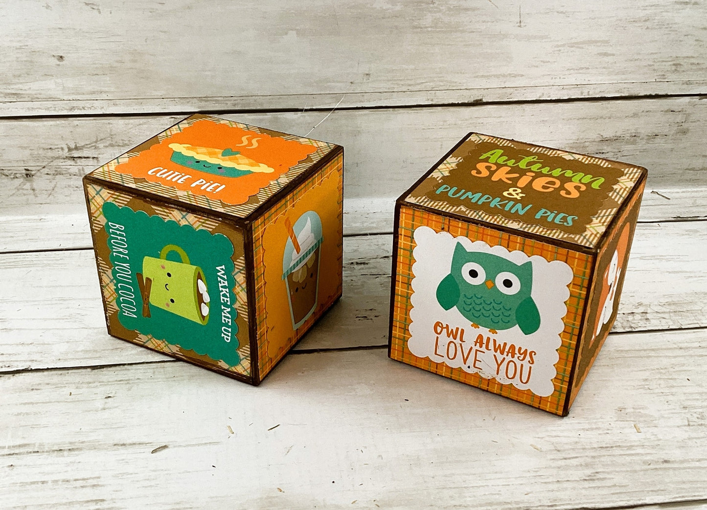 AGD Fall Decor - Wood Cube Block Harvest Forest Friends Icons 2pc