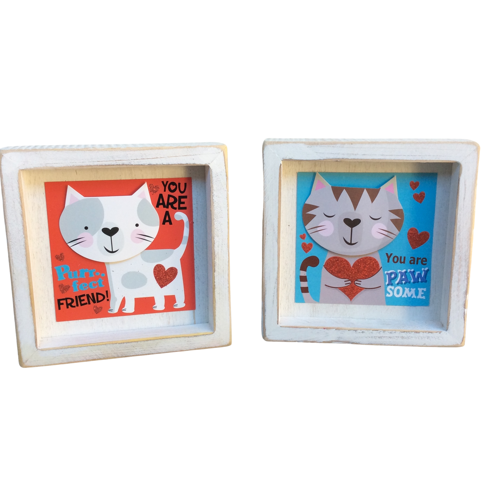 AGD Valentines Decor - Purfect Friend Pawsome Kitty Cat Box Signs 2pc Set