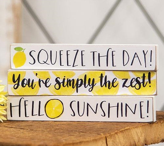 CWI Summer Decor - Lemon Sunshine Mini Stick Signs 3pc Set