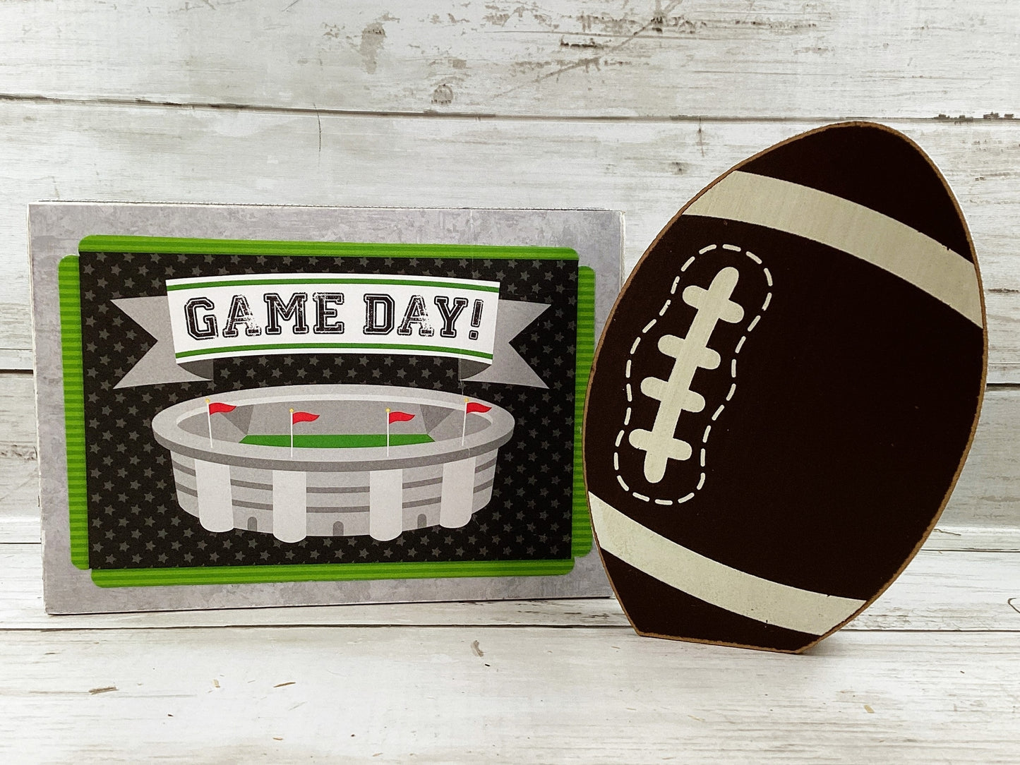 AGD Fall Decor - Chunky Football Touchdown Game Day Box Sign 2pc Set