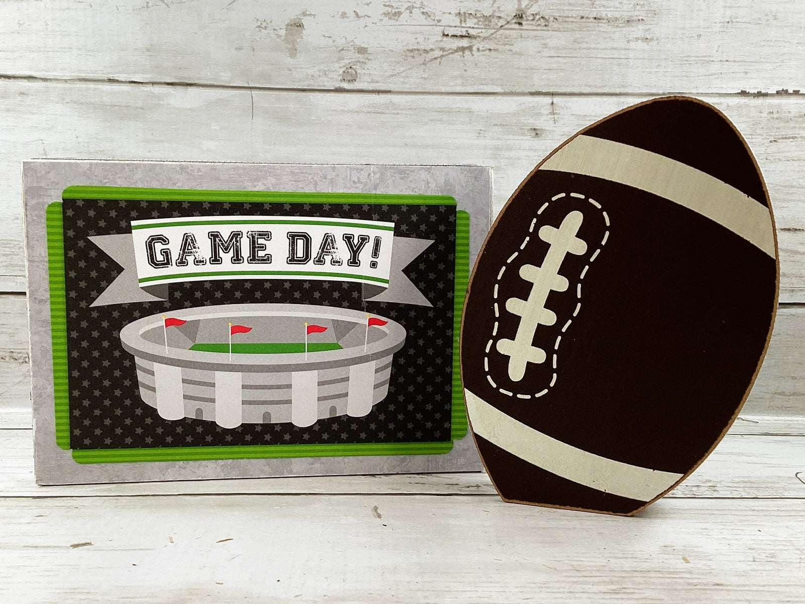 AGD Fall Decor - Chunky Football Touchdown Game Day Box Sign 2pc Set
