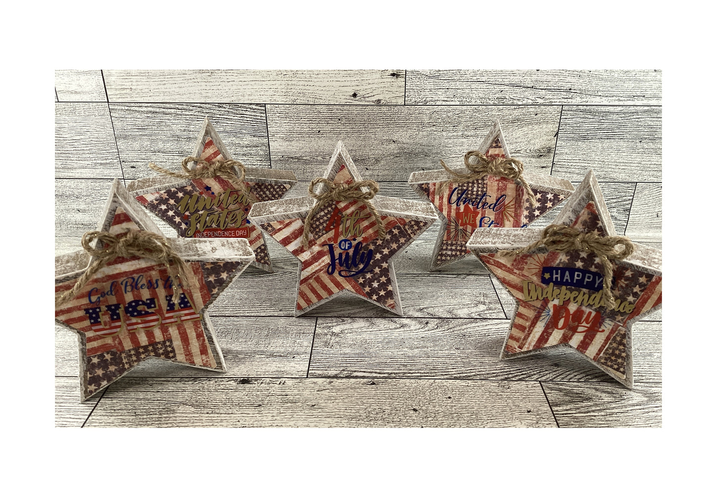 AGD Patriotic Decor - July 4th Weathered Prim Stars Tier Tray Decor 5pc