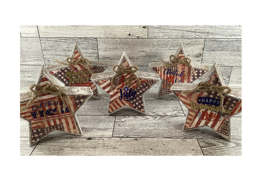 AGD Patriotic Decor - July 4th Weathered Prim Stars Tier Tray Decor 5pc