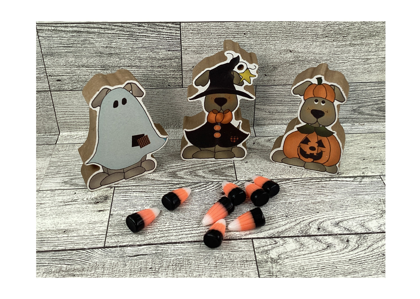 CWI Halloween Decor - Chunky Puppy Dogs in Costume Wood Sitters 3pc Set
