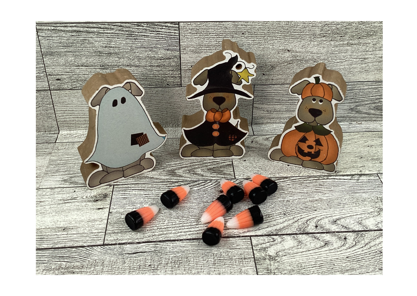 CWI Halloween Decor - Chunky Puppy Dogs in Costume Wood Sitters 3pc Set