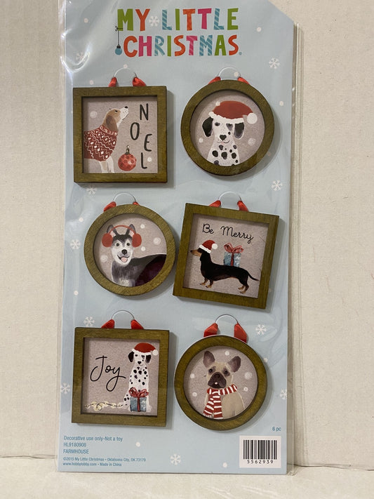 HL Christmas Craft Supply - Miniature Farmhouse Dog Frame Ornaments 4 Sets
