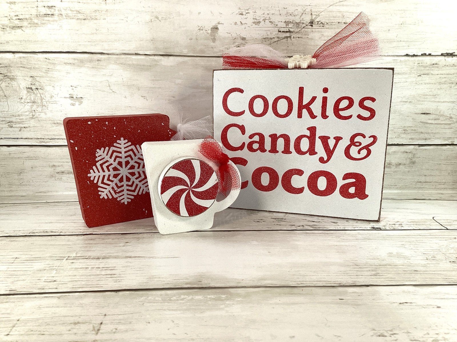 Christmas Decor Red White Peppermint Cookie Candy Hot Cocoa 3pc Set