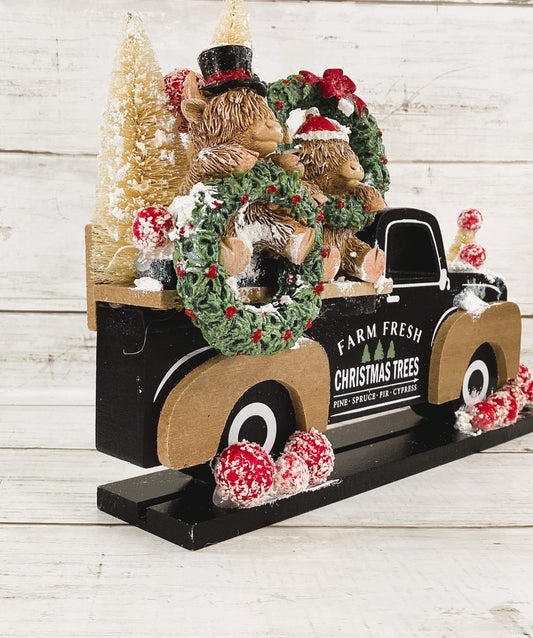AGD Christmas Decor - Highland Scottish Cow Vintage Truck Figurine Decor