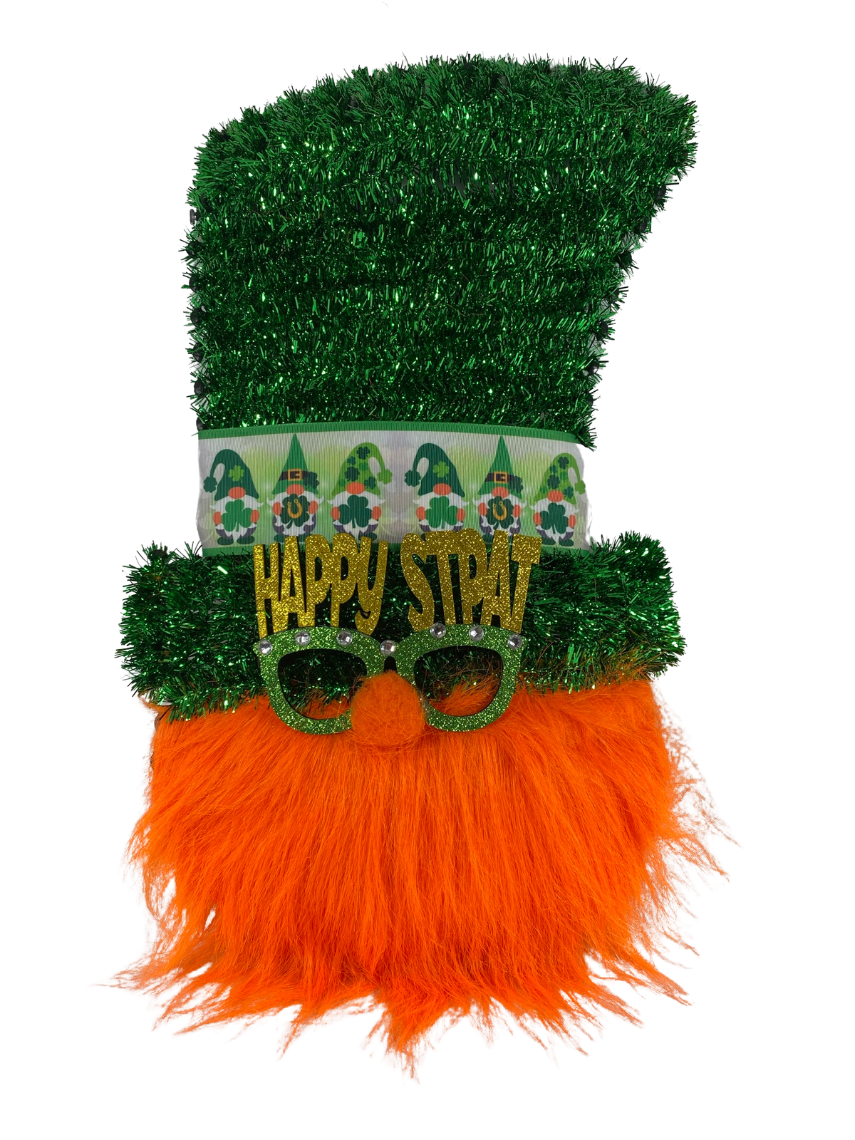 AGD St Patrick Decor - Large Tinsel Leprechaun Bearded Gnome Wreath