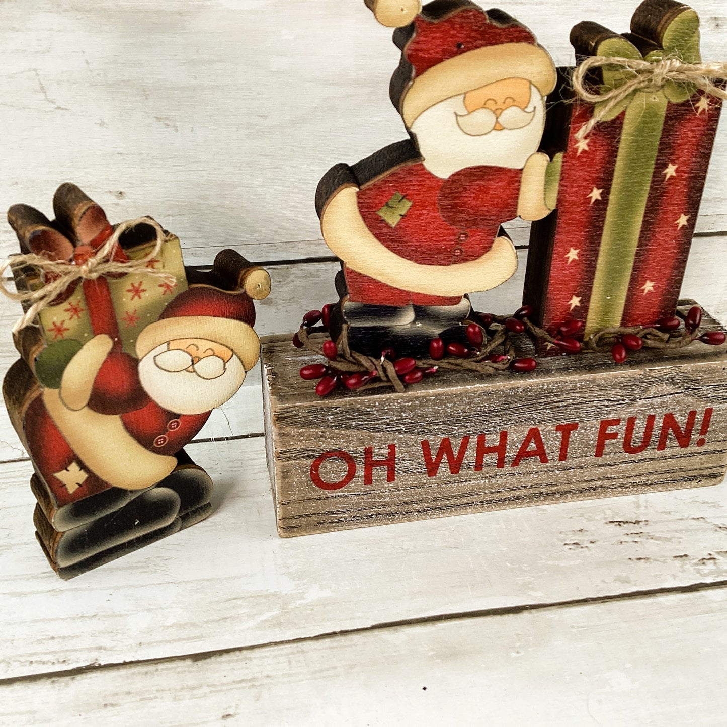 AGD Christmas Decor - Farmhouse Oh What Fun Santas with Gifts 3pc Set