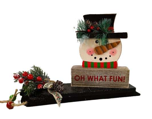 AGD Christmas Decor - Wood Snowman Oh What Fun Sled Display 4pc