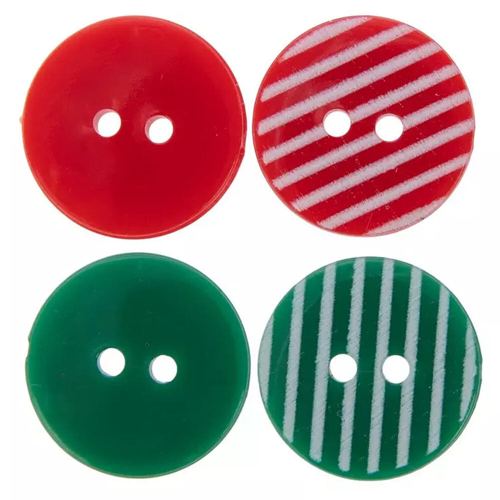 HL  Christmas Craft Supply - Red Green White Plastic Button Embellishments 20pc