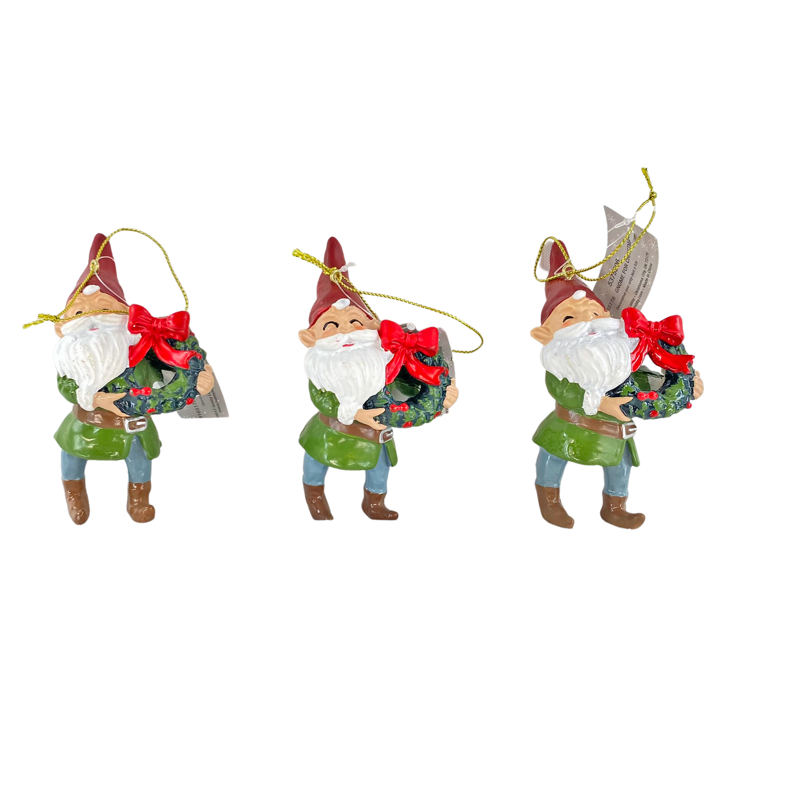 HL Christmas Decor - Miniature Resin Santa Elf Gnome Ornaments 3pc Set