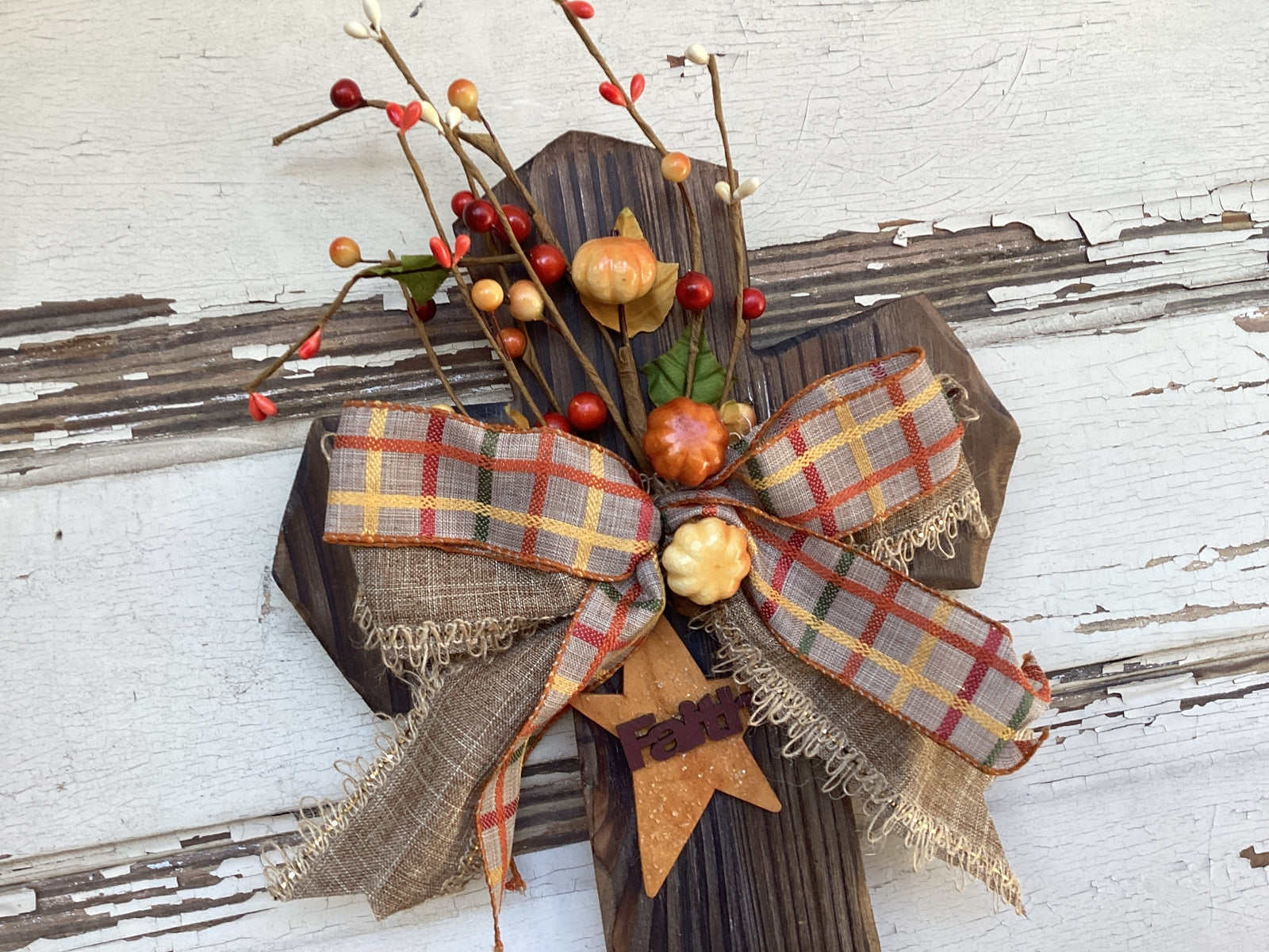 AGD Fall Decor - Harvest Autumn Wood Cross Floral Wall Hanging