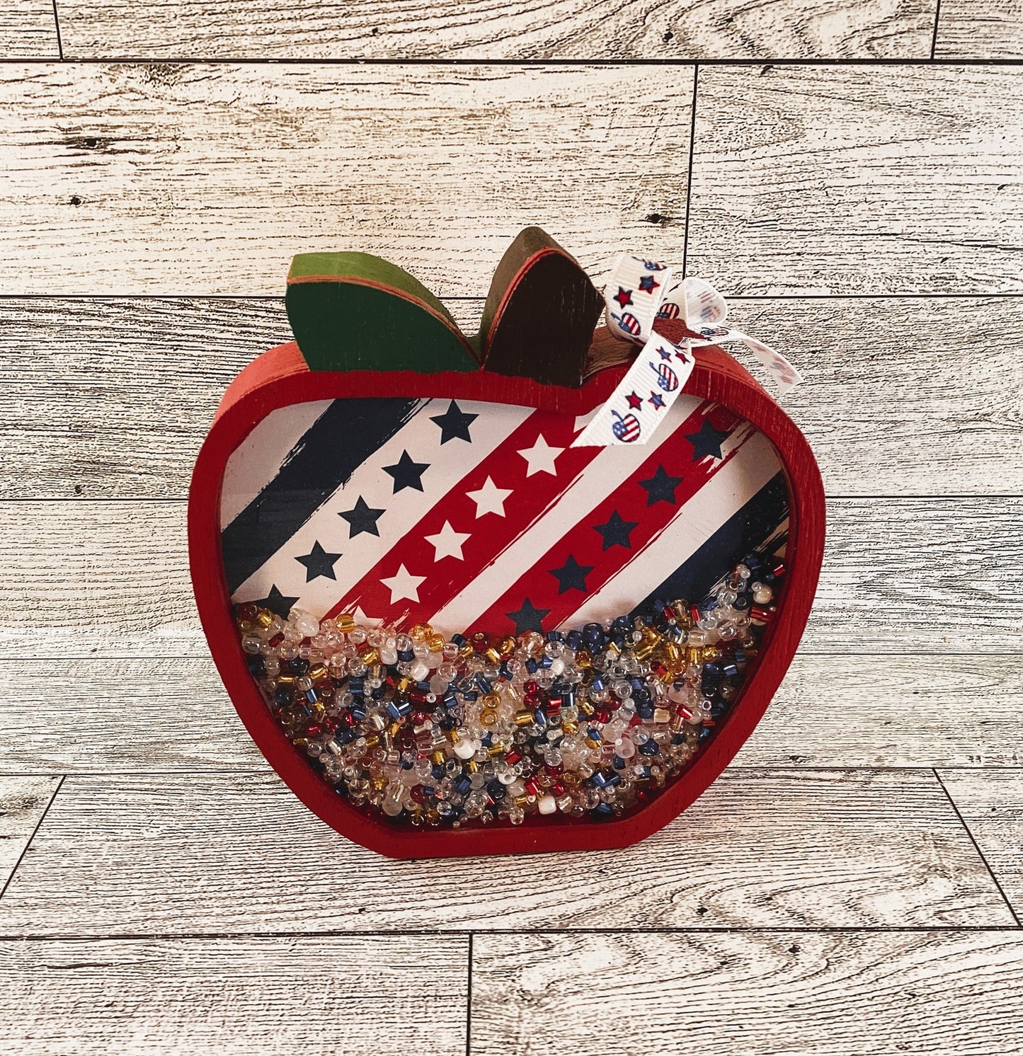 AGD Patriotic Decor - Red White Blue July 4th Apple Wood Shaker Sitter