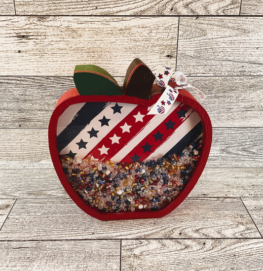AGD Patriotic Decor - Red White Blue July 4th Apple Wood Shaker Sitter