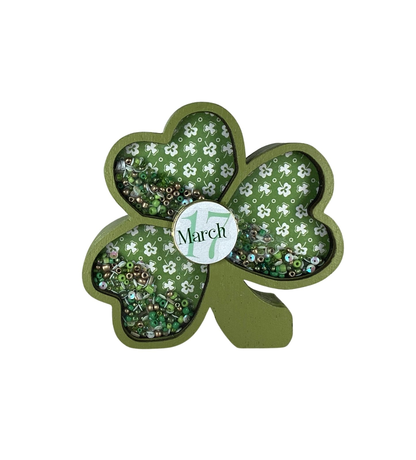 AGD  St Patrick Decor -  Irish Shamrock Chunky Wood Shaker Sitter