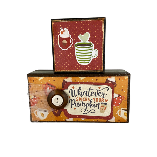 AGD Fall Decor - Blessed Pumpkin Spice Reversible Wood Stacking Blocks 2pc