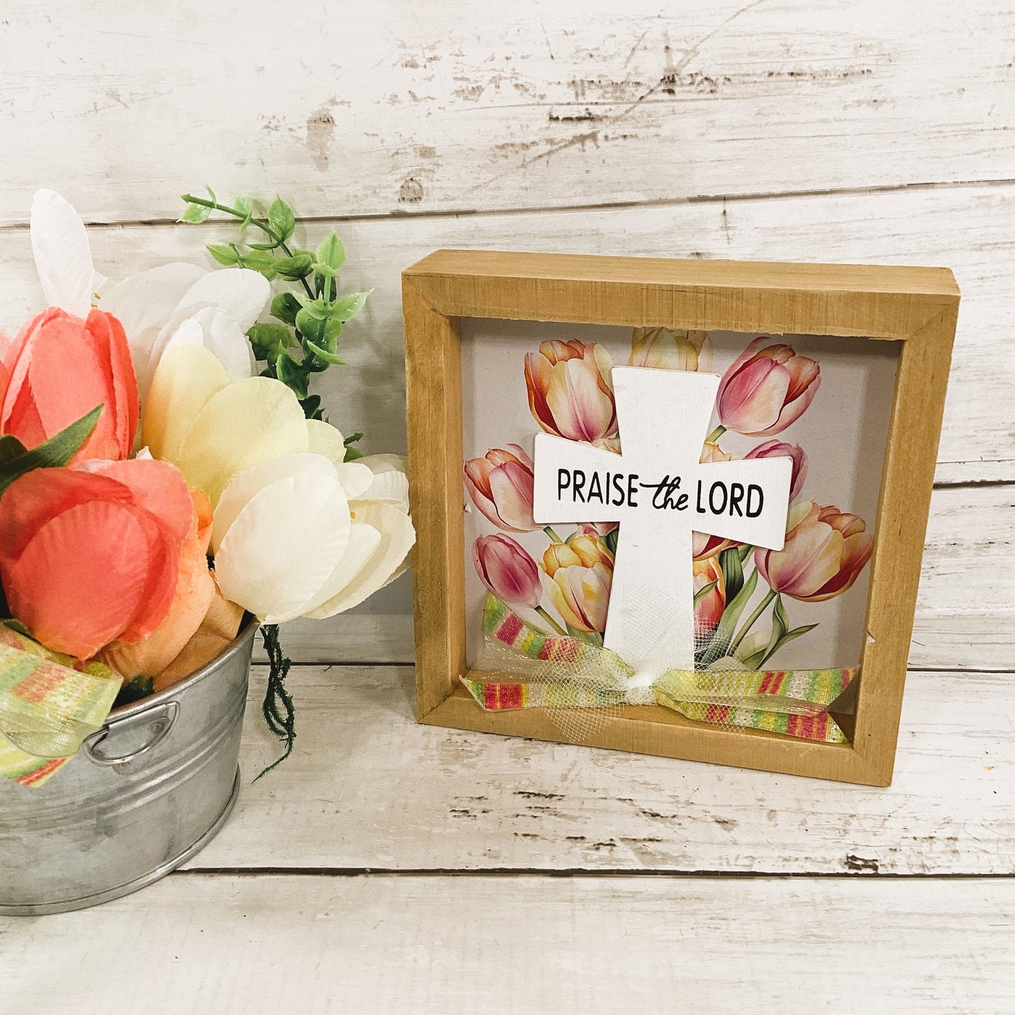 AGD Easter Spring Decor - Praise the Lord Tulip Flowers SMALL Floral Display