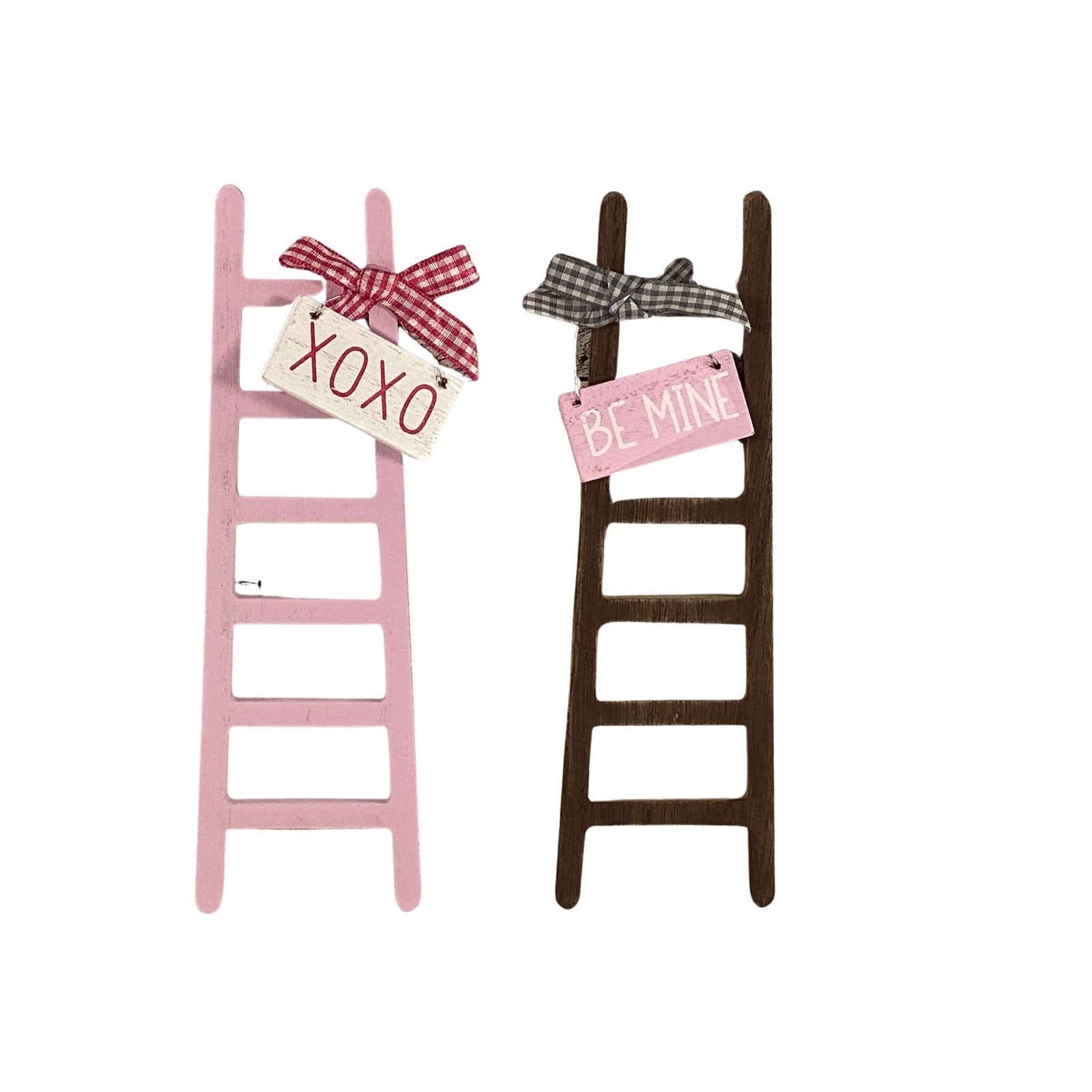 HLHL Valentines Decor - Be Mine XOXO Brown Pink Wood Mini Ladders 2pc