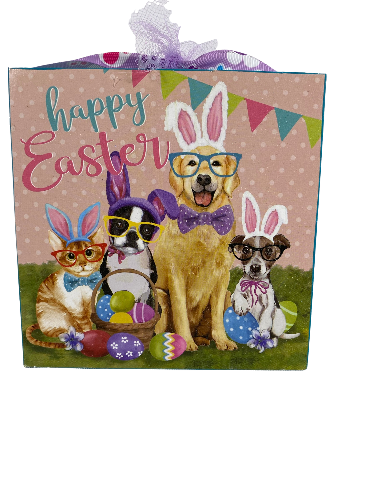 AGD Easter Decor - Cats Dogs with Bunny Ears Box Sign