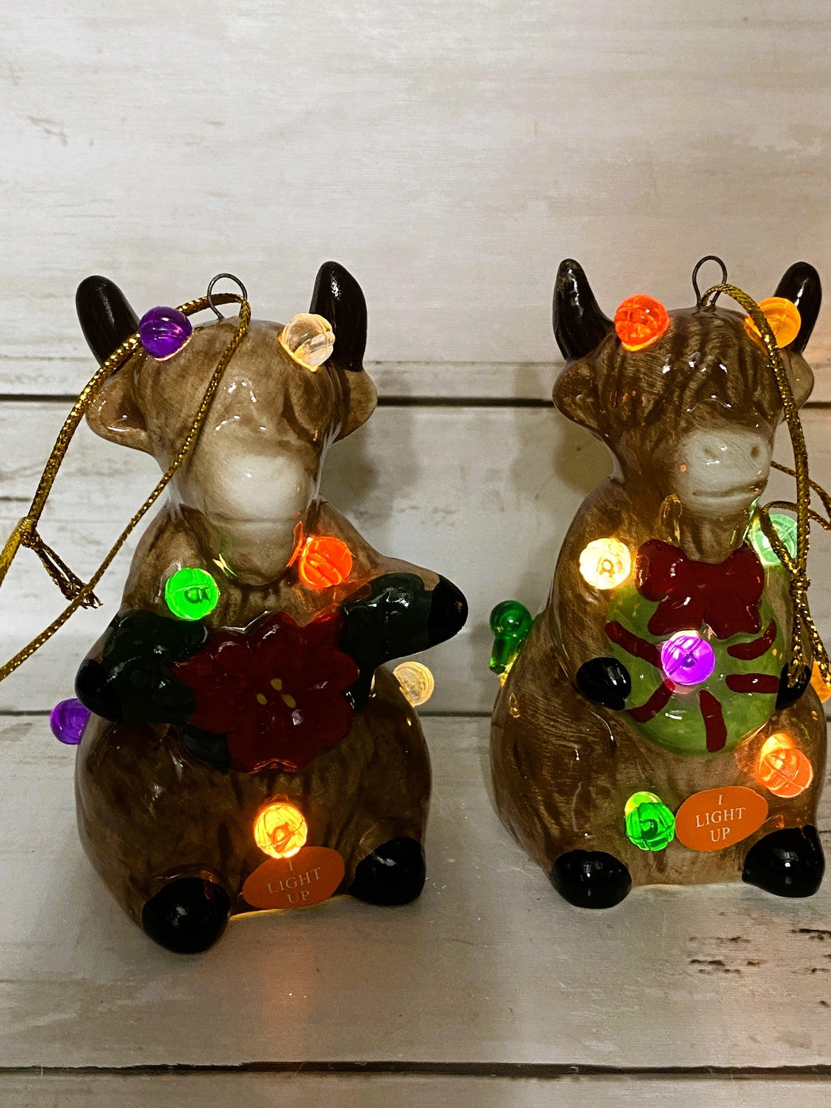 CWI Christmas Decor - Ceramic Lighted Highland Cow Figurines 3pc Set